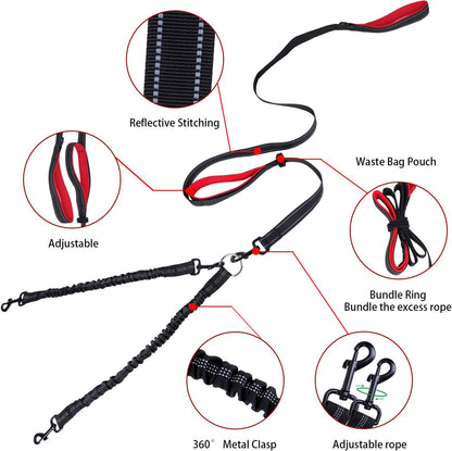 Dual Dog Leash, Double Dog Leash, 360° Swivel No Tangle Dog Walking Leash for 2 Dogs up to 200Lbs, Comfortable Adjustable Dual Padded Handles