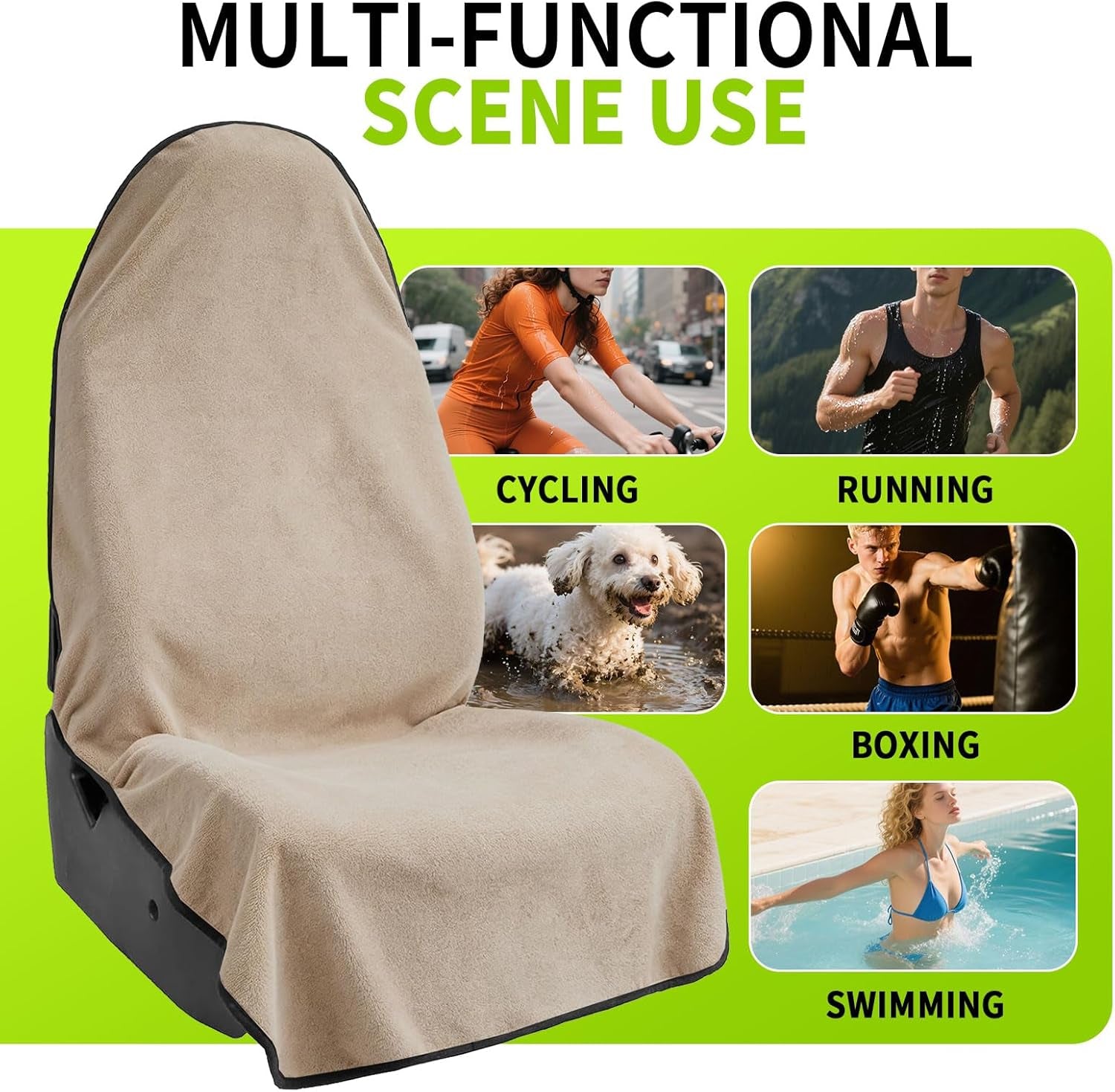 Towel Waterproof Car Seat Cover Beige for Trucks SUV Fitness Athletes Pets Gym and Water Sport
