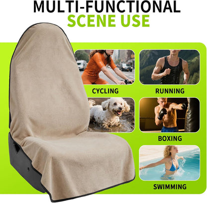 Towel Waterproof Car Seat Cover Beige for Trucks SUV Fitness Athletes Pets Gym and Water Sport