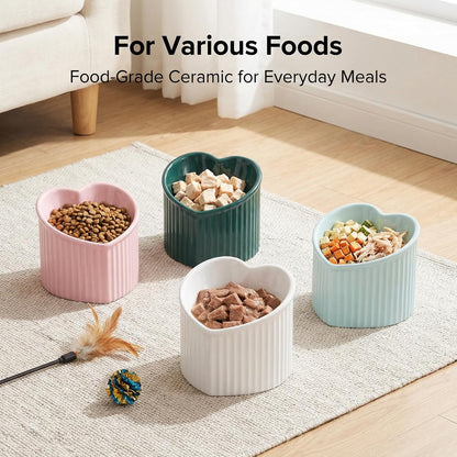 Ceramic Raised Cat Bowls, Tilted Elevated Food or Water Bowls, Stress Free, Backflow Prevention, Dishwasher and Microwave Safe, Lead & Cadmium Free