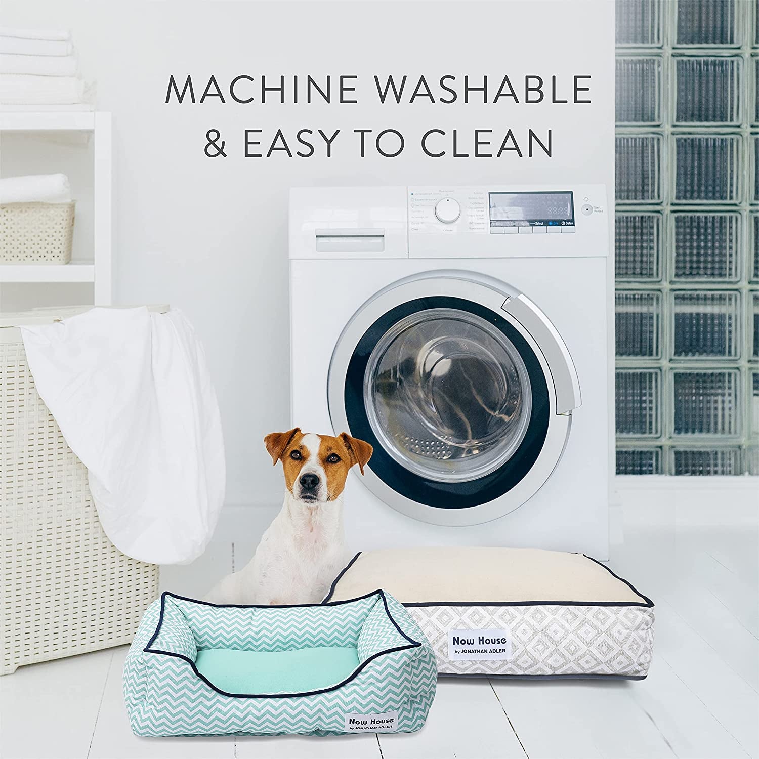 Now House for Pets by Jonathan Adler Grey Diamond Cuddler Dog Bed, Medium Medium Dog Bed Washable Dog Bed for Medium Sized Dogs by Now House by Jonathan Adler (FF16410)