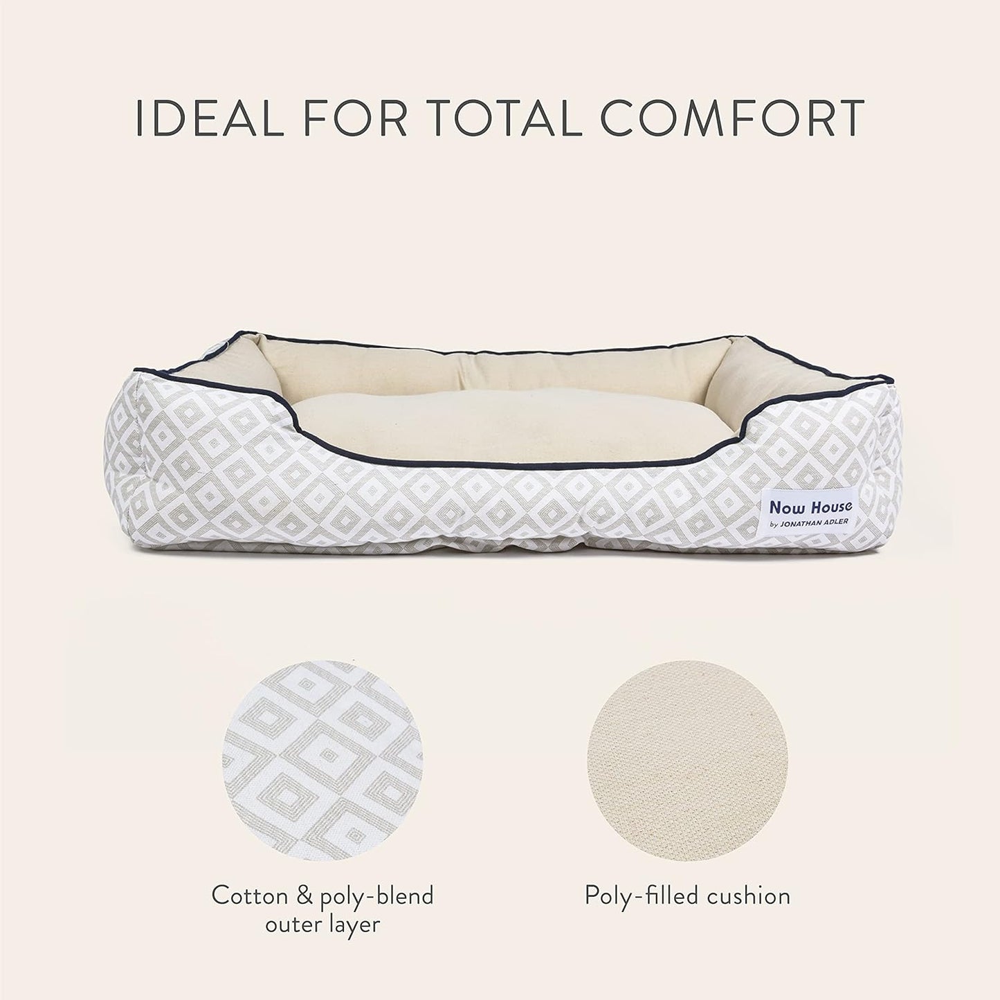 Now House for Pets by Jonathan Adler Grey Diamond Cuddler Dog Bed, Medium Medium Dog Bed Washable Dog Bed for Medium Sized Dogs by Now House by Jonathan Adler (FF16410)